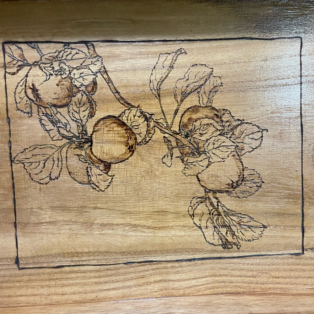 Wooden Tray With Wood burning Design of Fruit Trees - Picture 2 of 7